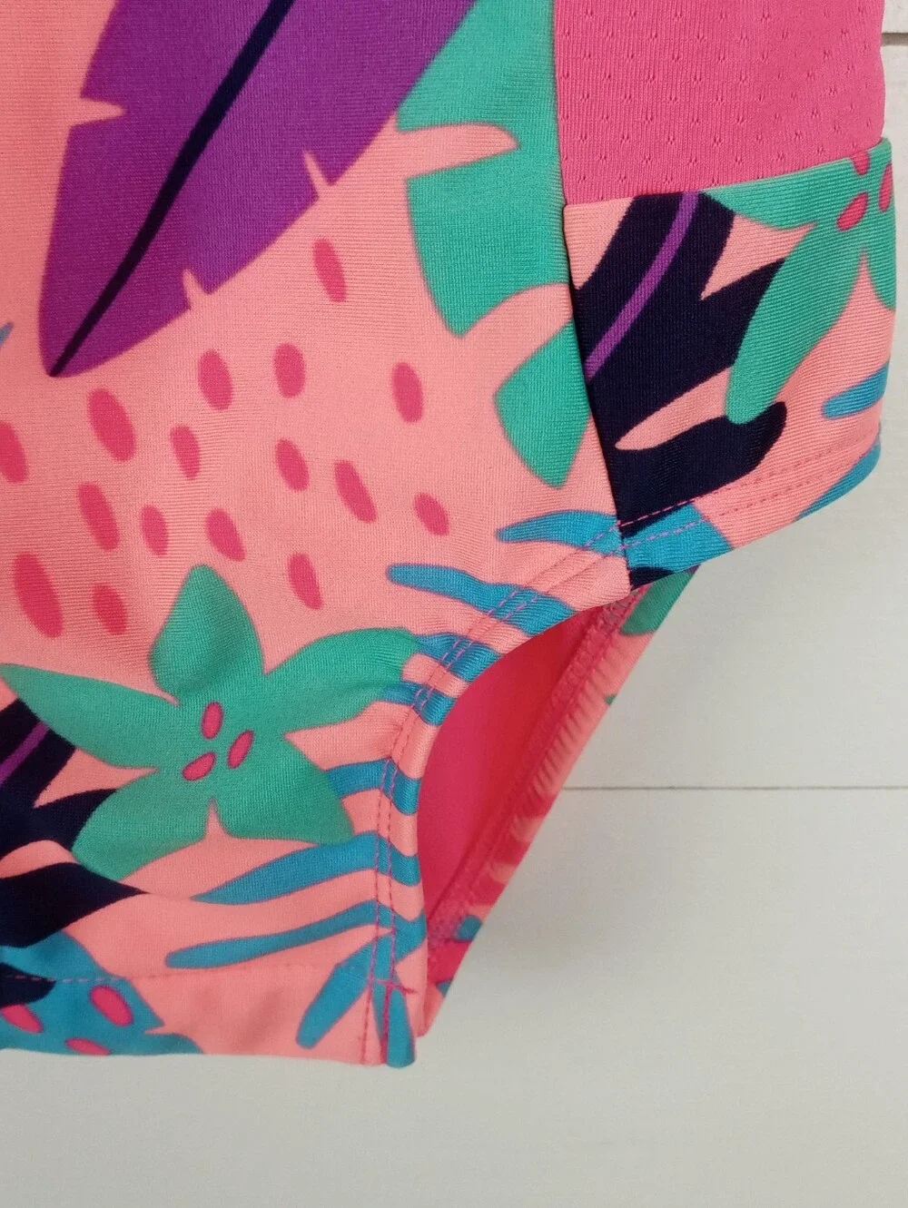 Cat & Jack girls size 18 mos swimsuit bright neon pink colorful floral design